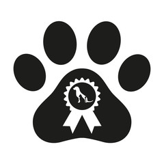 paw of dog with emblem on white background