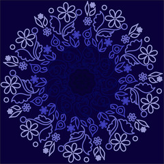 blue circular floral ornament pattern on the fabric