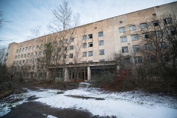 Fototapeta na wymiar Abandoned hospital medical unit number 126 in Chernobyl exclusion zone, Pripyat, Ukraine