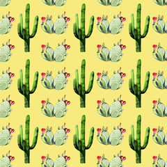 Watercolor seamless cactus pattern background