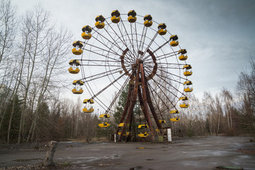 Ferris wheel in abandoned amusement park in Chernobyl exclusion zone, Pripyat, Ukraine