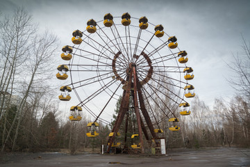 Ferris wheel in abandoned amusement park in Chernobyl exclusion zone, Pripyat, Ukraine