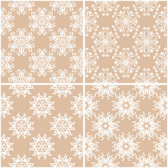 Floral patterns. Set of beige and white seamless backgrounds