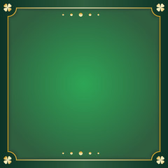 irish green square greeting card. Green background with copy space and gold decoration to the edges. Vector illustration.