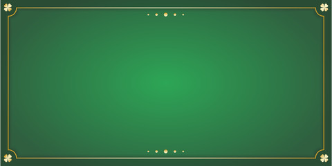 Green rectangular greeting card. Green background with copy space and gold decoration to the edges. Vector illustration.