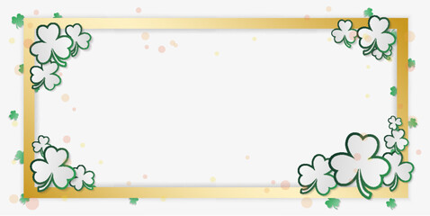 St. Patrick&rsquo;s Day greeting card composition with clover and copy space in paper art style