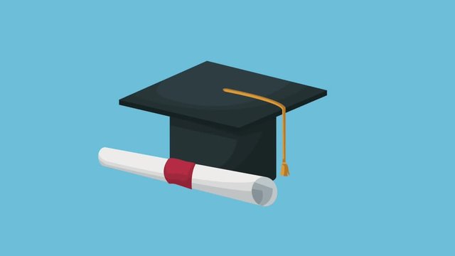 Graduation cap and diploma appears in flash scenes, Education colorful hd animation