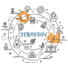 Flat colorful design concept for Strategy. Infographic idea of making creative products..Template for website banner, flyer and poster.