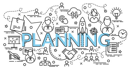 Flat colorful design concept for Planning. Infographic idea of making creative products..Template for website banner, flyer and poster.