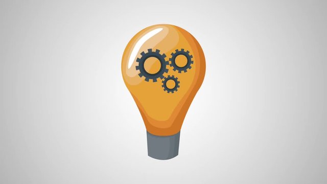 Bulb with gears moving inside symbolizing work and big ideas, hd animation scenes