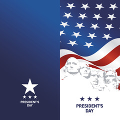 Presidents Day Rushmore USA flag patriotic template blue background greeting card - obrazy, fototapety, plakaty