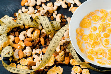 Healthy breakfast on a wooden background. Food for weight loss. Vegetarian. Food that contains vitamins.