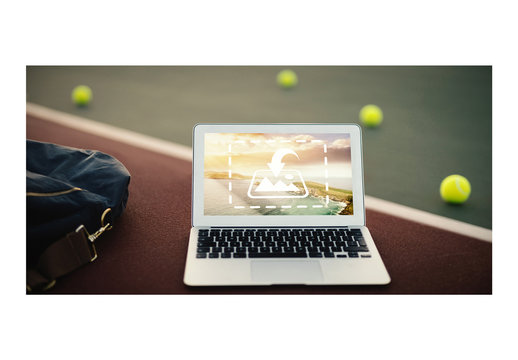 Laptop Mockup with Tennis Balls