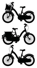 The black silhouette of three bicycles