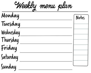 Weekly menu plan with simple design. 
