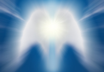 Beautiful abstract shape of an angel drawing with clouds on blue sky