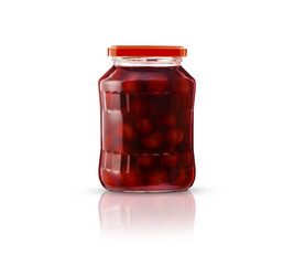Cherry compote in a glass jar