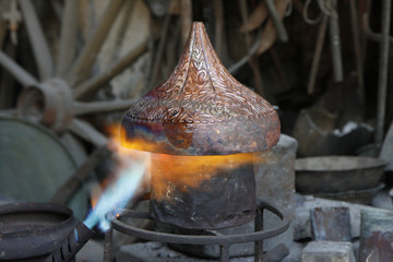 Coppersmith workshop in Lahic, Ismailli, Azerbaijan