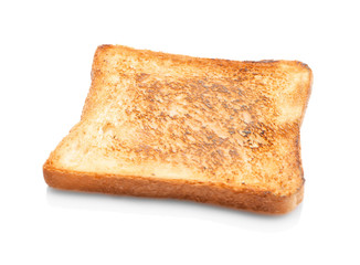 Tasty toasted bread on white background