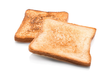 Tasty toasted bread on white background