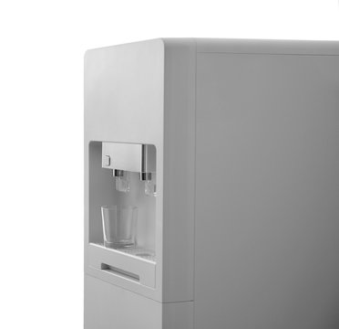 Modern water cooler on white background