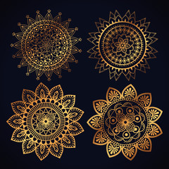 boho style golden mandala set icons vector illustration design