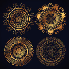 boho style golden mandala set icons vector illustration design