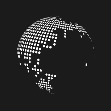 White dotted 3d earth world map globe in black background. Vector illustration