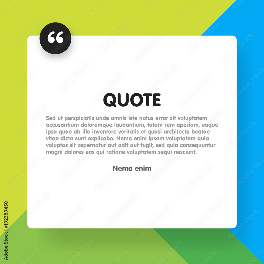 Poster material design style background and quote rectangle with sample text information vector illustratio