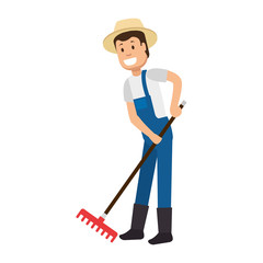 man gardener with rake avatar character vector illustration design