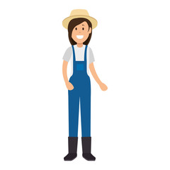 woman gardener with overalls and hat avatar character vector illustration design