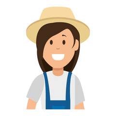 woman gardener with overalls and hat avatar character vector illustration design