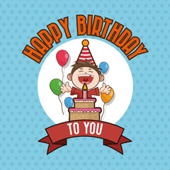 Kid happy birthday card cartoon icon vector illustration graphic design