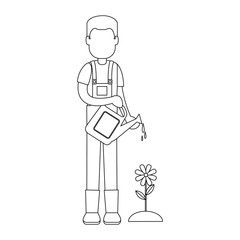 man gardener with sprinkler avatar character vector illustration design