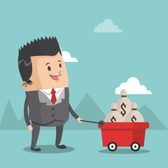 Business pushing cart with money icon vector illustration graphic design