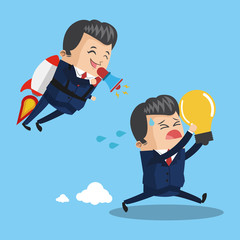 Businessman flying jetpack leading teamwork icon vector illustration graphic design