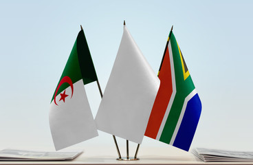Flags of Algeria and Republic of South Africa with a white flag in the middle