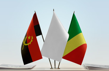 Flags of Angola and Republic of the Congo with a white flag in the middle