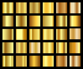 Set of golden gradient templates collection. Realistic shiny metall.Design for award, sale, background, web. Vector Illustration