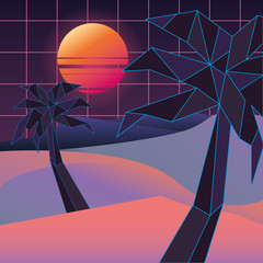Plakaty  retrofalowy projekt wyspy z palmami