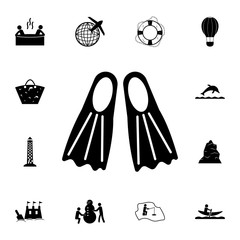 Diving flippers icon. Set of tourism icons. Signs of collection, simple icons for websites, web design, mobile app, info graphics