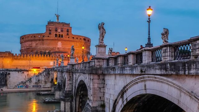 Time lapse Twilight Time at Castel Saint Angelo in Rome Italy
