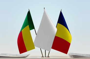 Flags of Benin and Chad with a white flag in the middle