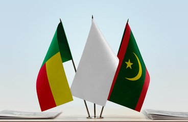 Flags of Benin and Mauritania with a white flag in the middle