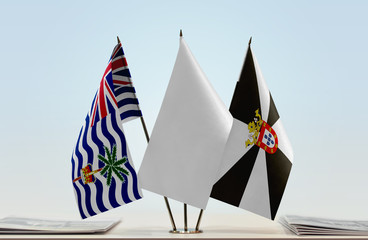 Flags of British Indian Ocean Territory and Ceuta with a white flag in the middle