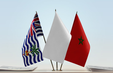 Flags of British Indian Ocean Territory and Morocco with a white flag in the middle