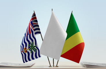 Flags of British Indian Ocean Territory and Republic of the Congo with a white flag in the middle