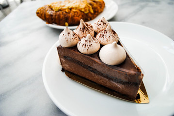 Chocolate Cake in a Cafe