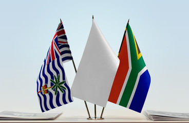 Flags of British Indian Ocean Territory and Republic of South Africa with a white flag in the middle