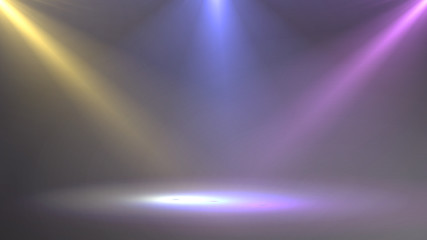 abstract of empty stage with colorful spotlights or Several bright projectors for scene lighting effects . can be used for display or montage your products